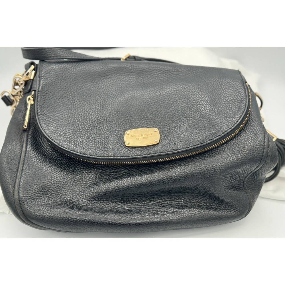 Michael Kors Black Crossbody Pebble Leather Saddle Bag - 12" x 10" x 4"